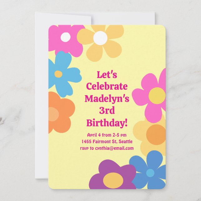 Invitación Cumpleaños Bright Flower Power (Anverso)