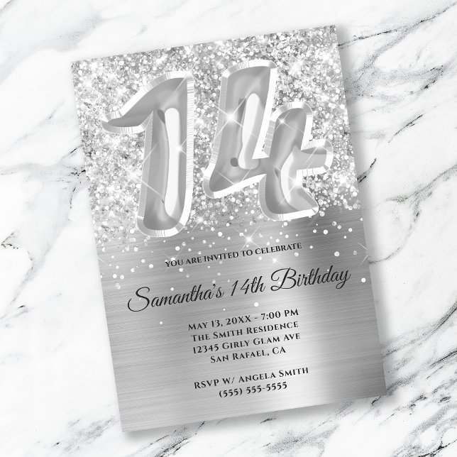 Invitación Cumpleaños Brillante de Glitter Plateado 14 (Subido por el creador)