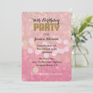 Invitación Cumpleaños Brillo Bokeh Oro Rosa