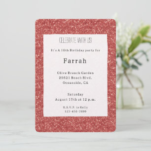 Invitación Cumpleaños Brillo Chispa Rojo