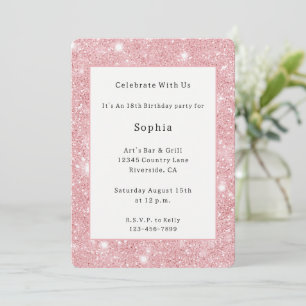 Invitación Cumpleaños Brillo Destello Rosa Bonito