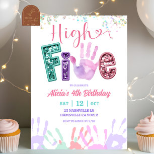 Invitación Cumpleaños Brillo Lentejuelas Alta Cinco