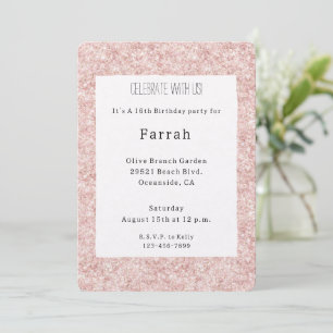 Invitación Cumpleaños Brillo Rosa Rubor Bonito