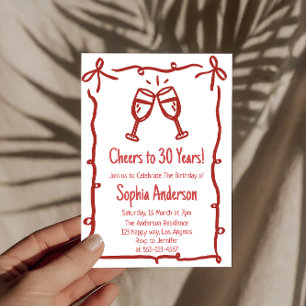 Invitación Cumpleaños “Brindis por 30 Años” Dibujado a Mano  
