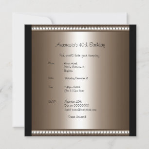 Invitación Cumpleaños Bronce Rosa Negra Lazo
