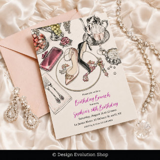 Invitación Cumpleaños Brunch con Tacones Altos de Diseñador E