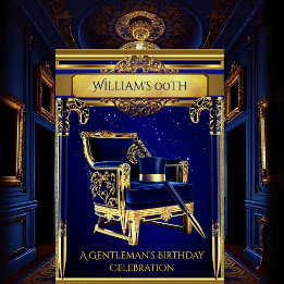 Invitación Cumpleaños Caballeros Elegantes Art Deco Oro Marin