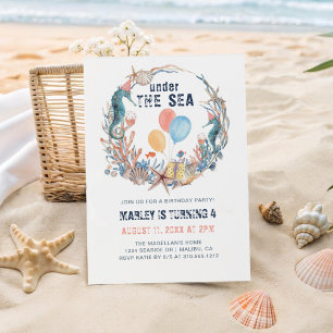 Invitación Cumpleaños Caballito de Mar Concha de Mar Estrella