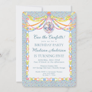 Invitación Cumpleaños Cadena de Papel Confeti Azul