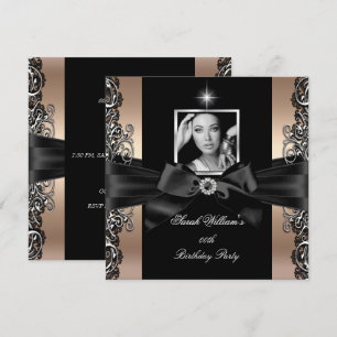 Invitación Cumpleaños Café Beige Negro Plata Foto