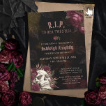 Invitación Cumpleaños Calavera oscura y Rosas QEPD 20 años<br><div class="desc">Invitación a la cuna oscura y al cumpleaños de los rosas con un cráneo de color agua y rosas de marrones de borgoña con el título R.I.P. A SU DECENIO —mostrado con VEINTE por 30 años (todo el texto es editable para cambiar a otras décadas como adolescentes por 20 años...</div>
