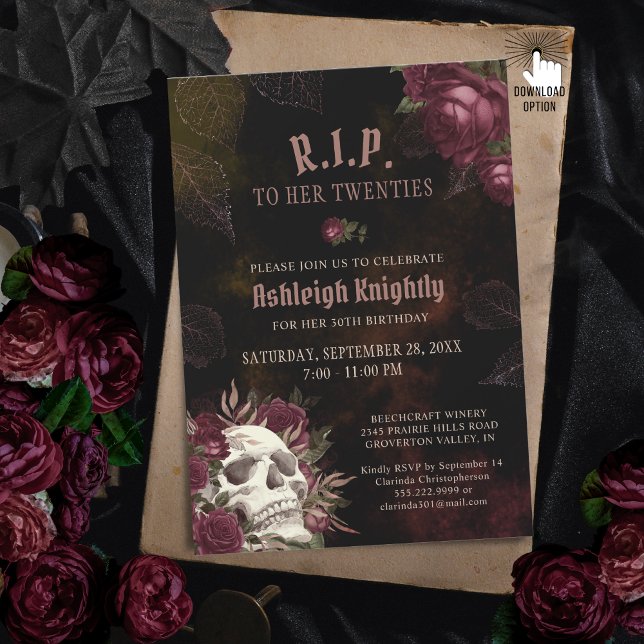 Invitación Cumpleaños Calavera oscura y Rosas QEPD 20 años (Subido por el creador)