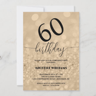 Invitación Cumpleaños Caligrafía Brillo Oro Plata