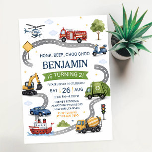 Invitación Cumpleaños Camión Coches Choo Choo Pitido