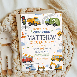 Invitación Cumpleaños Camión Coches Choo Choo Pitido