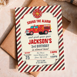 Invitación Cumpleaños Camión de Bomberos Bombero Tocan la Ala