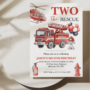 Invitación Cumpleaños Camión de Bomberos Rojo Dos al Rescate 