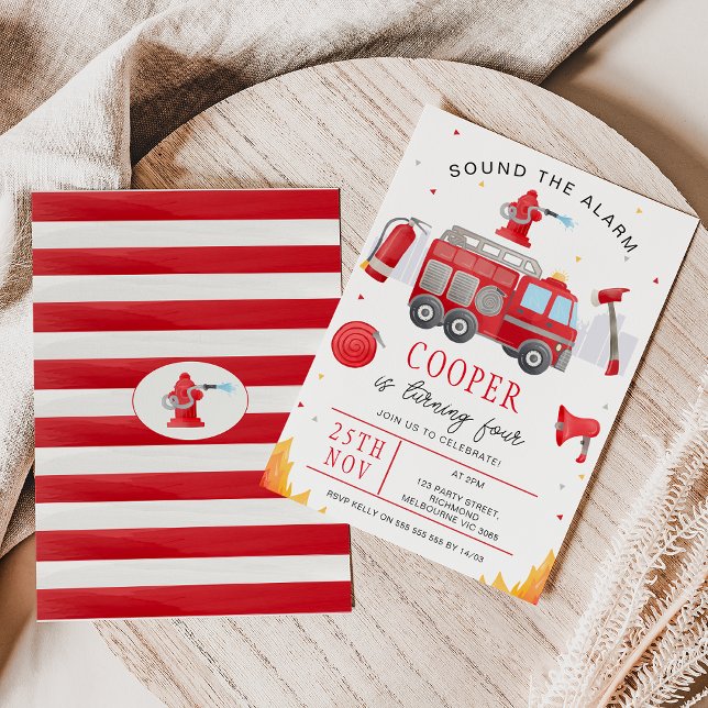 Invitación Cumpleaños Camión de Bomberos Sonido de Alarma Niñ (Fire Truck Birthday Invitation, Fire Truck Invitation Template, Sound The Alarm Invitation, Boys)