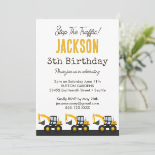 Invitación Cumpleaños Camión de Construcción Decoración Per