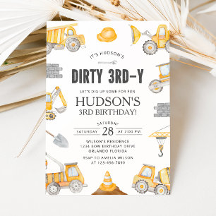 Invitación Cumpleaños Camión de Volteo Sucio de Construcción