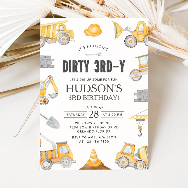 Invitación Cumpleaños Camión de Volteo Sucio de Construcción  (Subido por el creador)