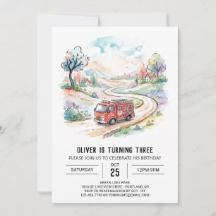 Invitación Cumpleaños Camión Vintage Escénico