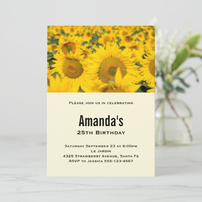 Invitación Cumpleaños Campo Amarillo de Girasoles (Anverso de pie)