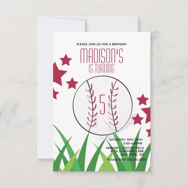 Invitación Cumpleaños Campo de Béisbol Estrellas  Cumpleaños  (Anverso)