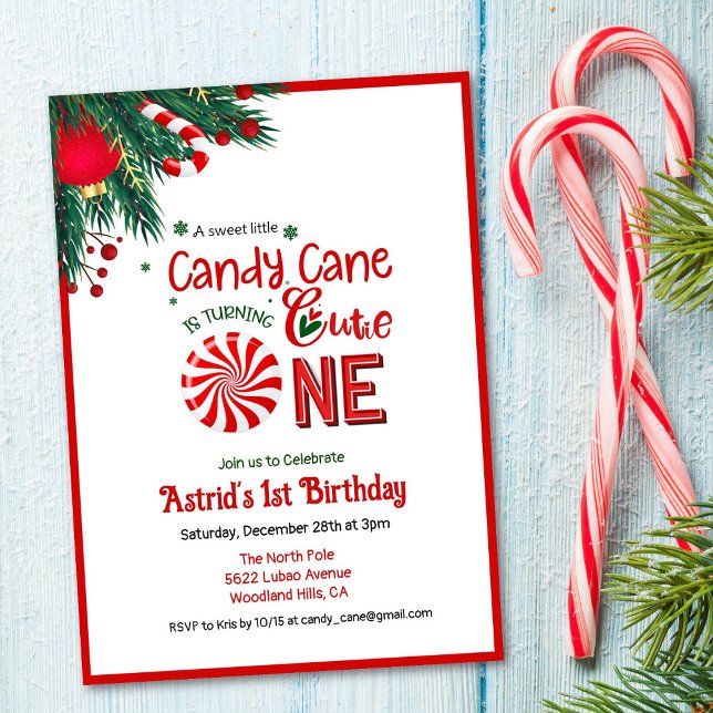 Invitación Cumpleaños Candy Cane Cutie Primero (Subido por el creador)