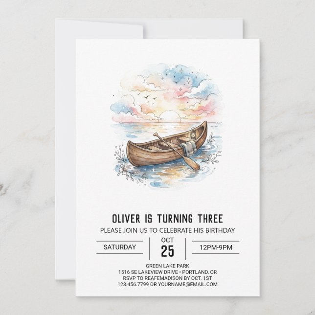 Invitación Cumpleaños Canoa Atardecer (Anverso)
