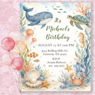 Invitación Cumpleaños Caprichoso Acuarela Bajo el Mar