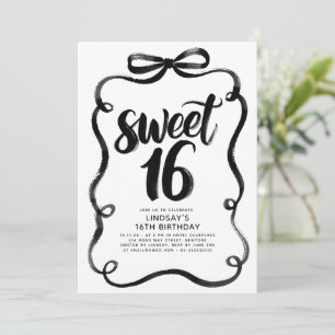 Invitación Cumpleaños caprichoso con lazo negro Sweet 16