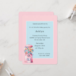 Invitación Cumpleaños caprichoso de chicle rosa azul