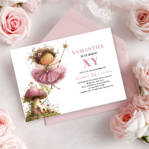 Invitación Cumpleaños caprichoso de la niña hada 1er tono ros