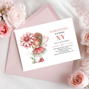 Invitación Cumpleaños caprichoso de la niña hada con flores r