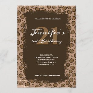 Invitación Cumpleaños caprichoso de leopardo marrón Grunge 21