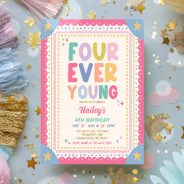 Invitación Cumpleaños caprichoso de niña de 4 años Four Ever 