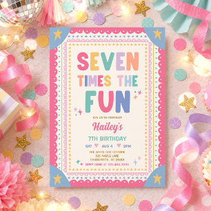 Invitación Cumpleaños caprichoso de niña siete veces divertid