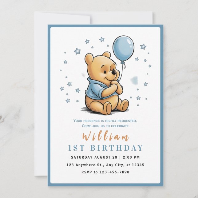Invitación Cumpleaños caprichoso de Pooh y amigos (Anverso)