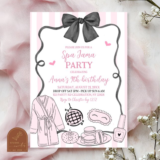 Invitación Cumpleaños caprichoso de Spa-Jama rosa dibujado a  (Subido por el creador)