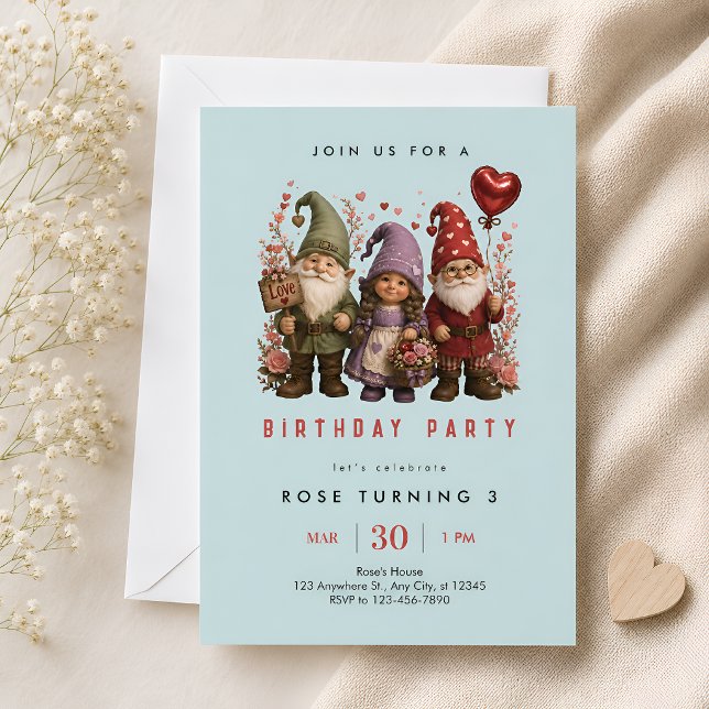 Invitación Cumpleaños caprichoso de tres gnomos (Subido por el creador)
