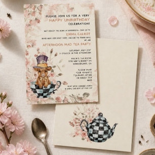Invitación Cumpleaños caprichoso del sombrerero loco vaca Hig