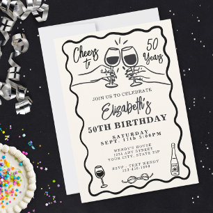 Invitación Cumpleaños caprichoso dibujado a mano ¡Salud por 5