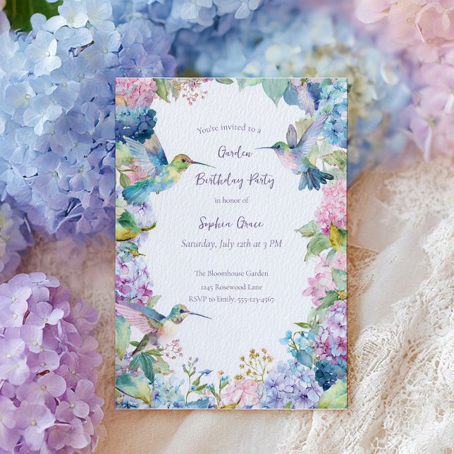 Invitación Cumpleaños caprichosos de colibríes con hortensias (Subido por el creador)