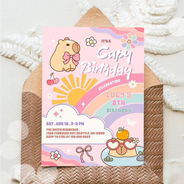 Invitación Cumpleaños Capy Groovy Arcoíris Sol Cumpleaños (Subido por el creador)