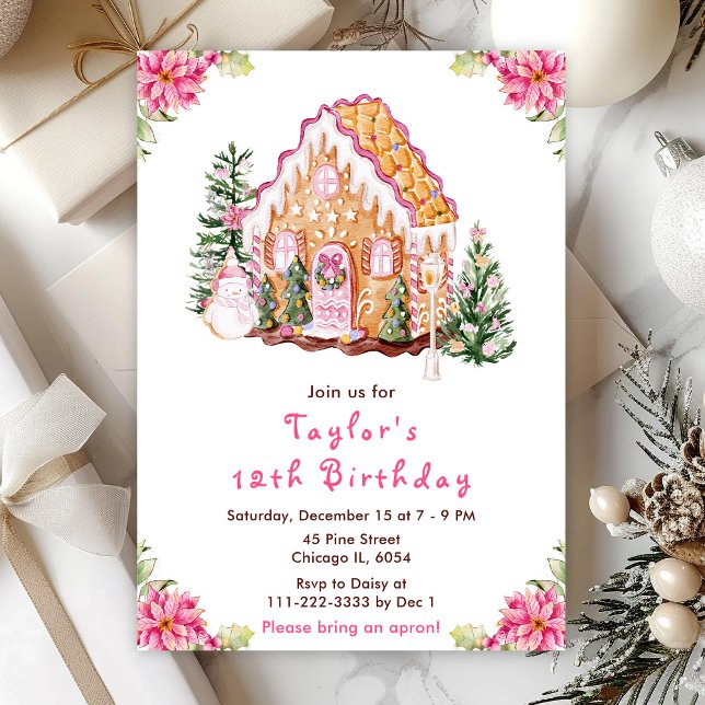 Invitación Cumpleaños Casa de Pan de Jengibre Rosa (Subido por el creador)