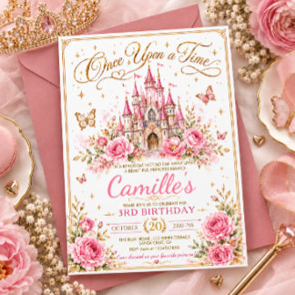 Invitación Cumpleaños Castillo de Princesa Cuento de Hadas Ro
