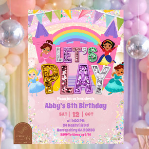 Invitación Cumpleaños Castillo de Rebotar Secuencia Arcoíris 