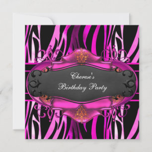 Invitación Cumpleaños Cebra Impresiones de Animales Rosa Fucs