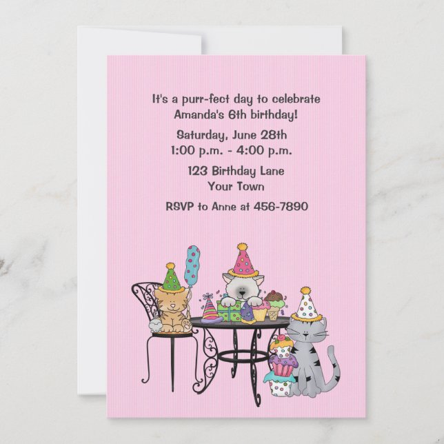Invitación Cumpleaños celebrando gatos (Anverso)